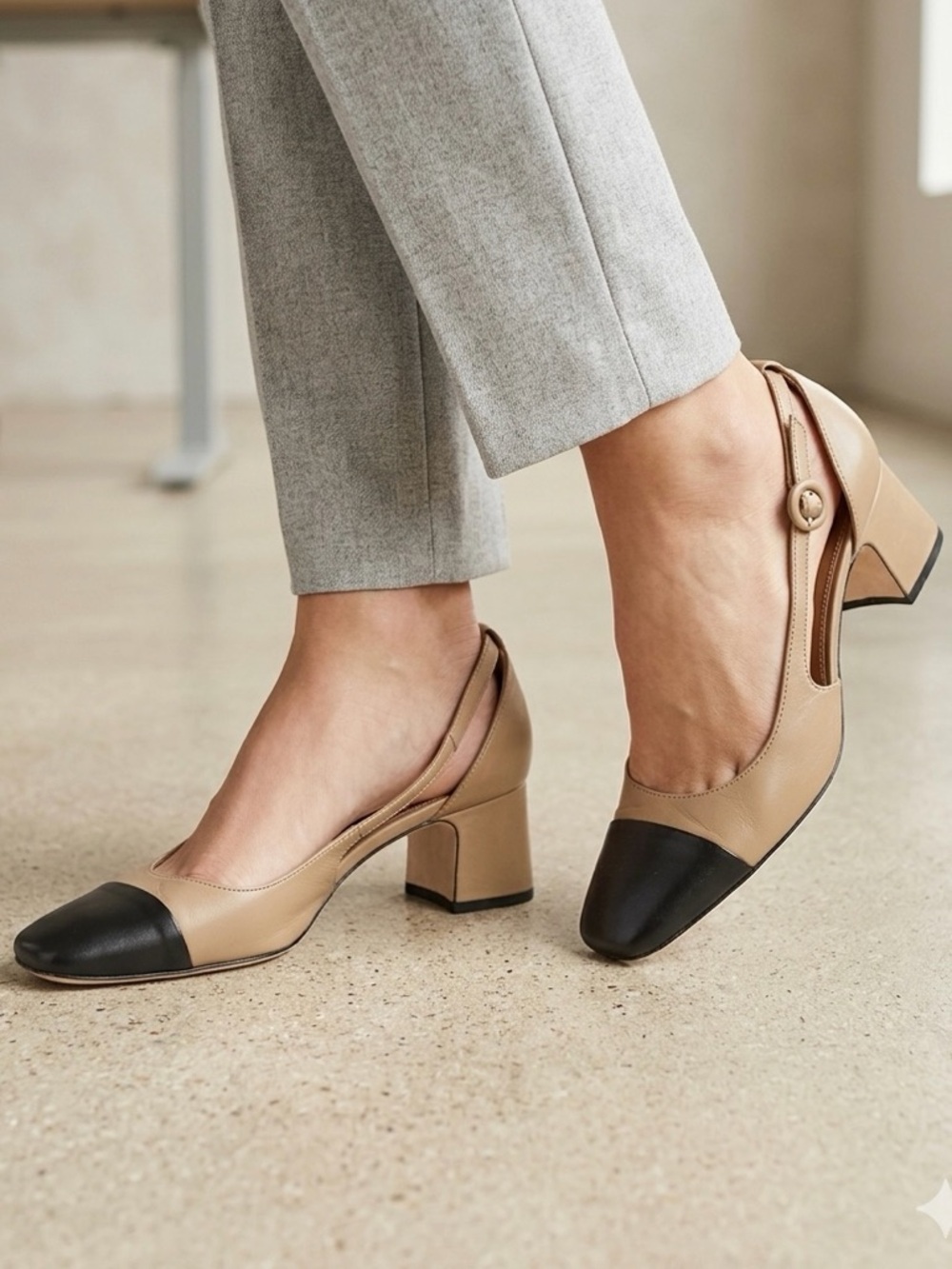 J. MCLAUGHLIN Callie Cap Toe Leather Block Heel Pumps